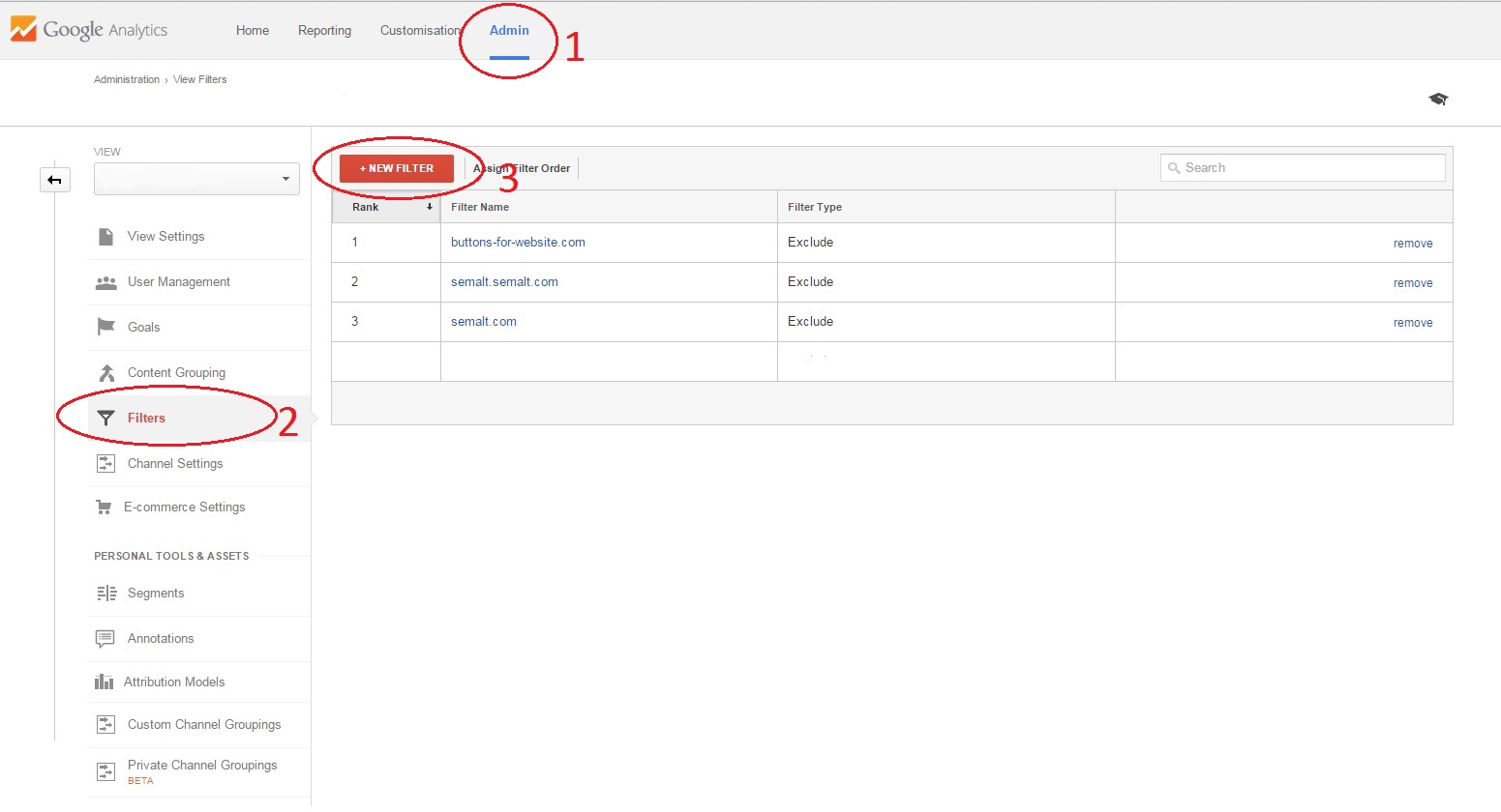 Adding filters on Google analytics