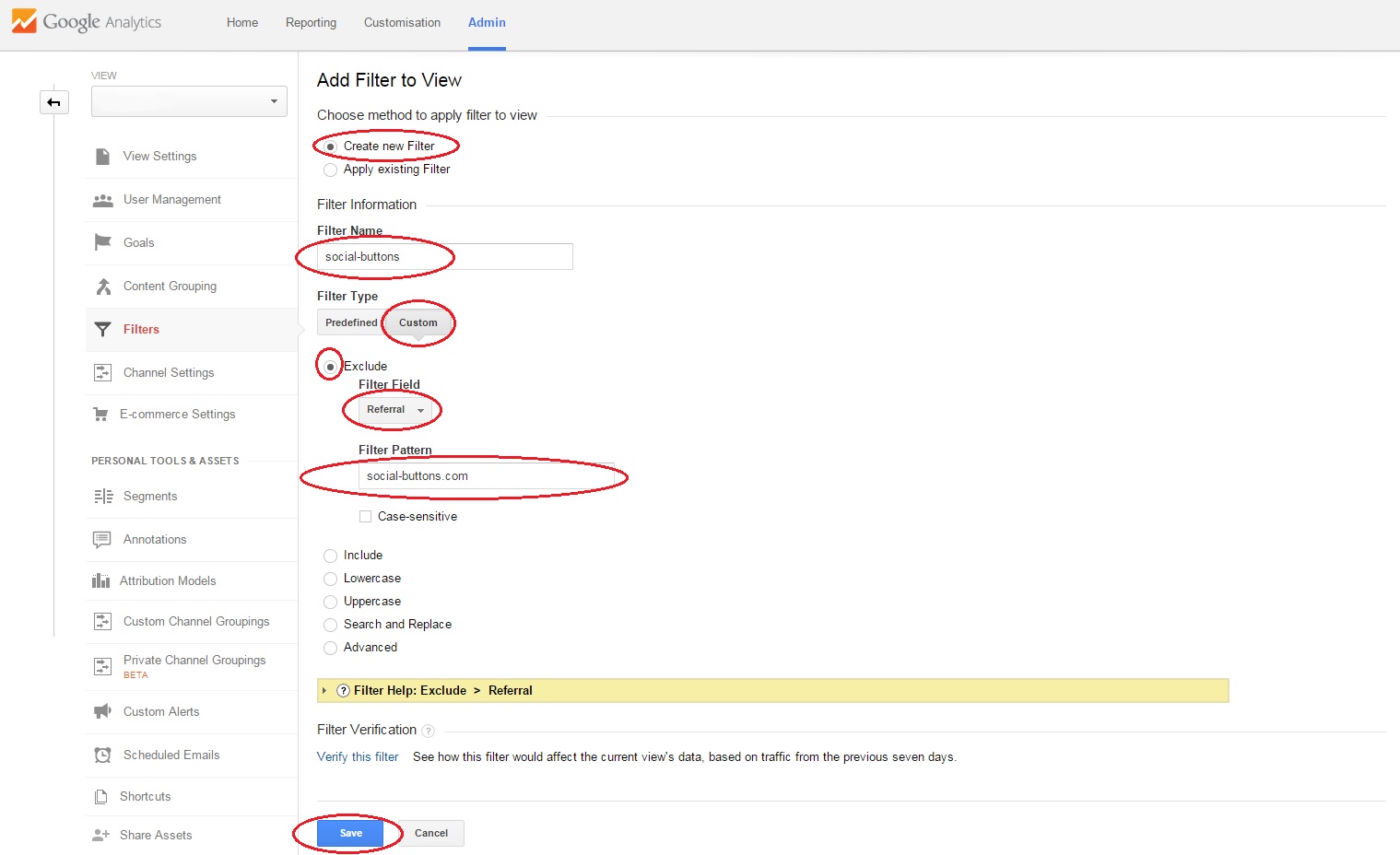 Adding filters on Google analytics 2